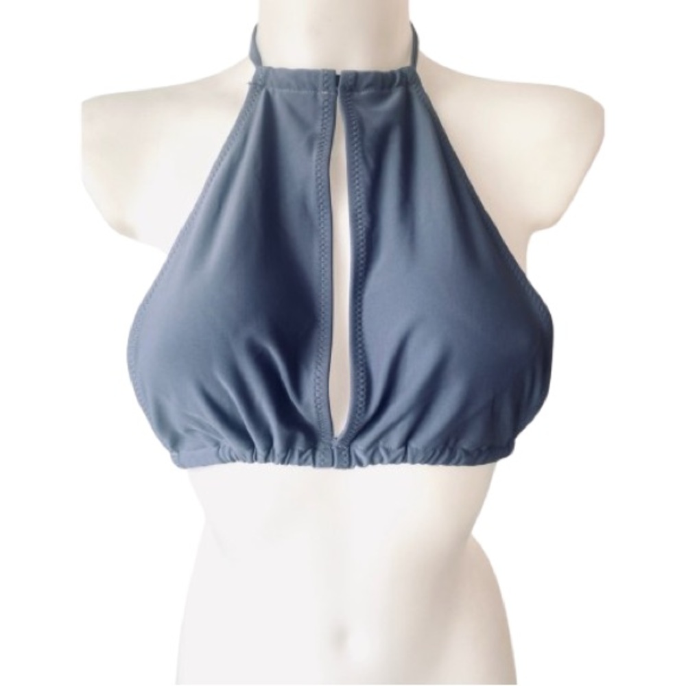 Cupshe Ladie’s  Ruched Cutout Halter Bikini Top Blue Grey Size Small NWT